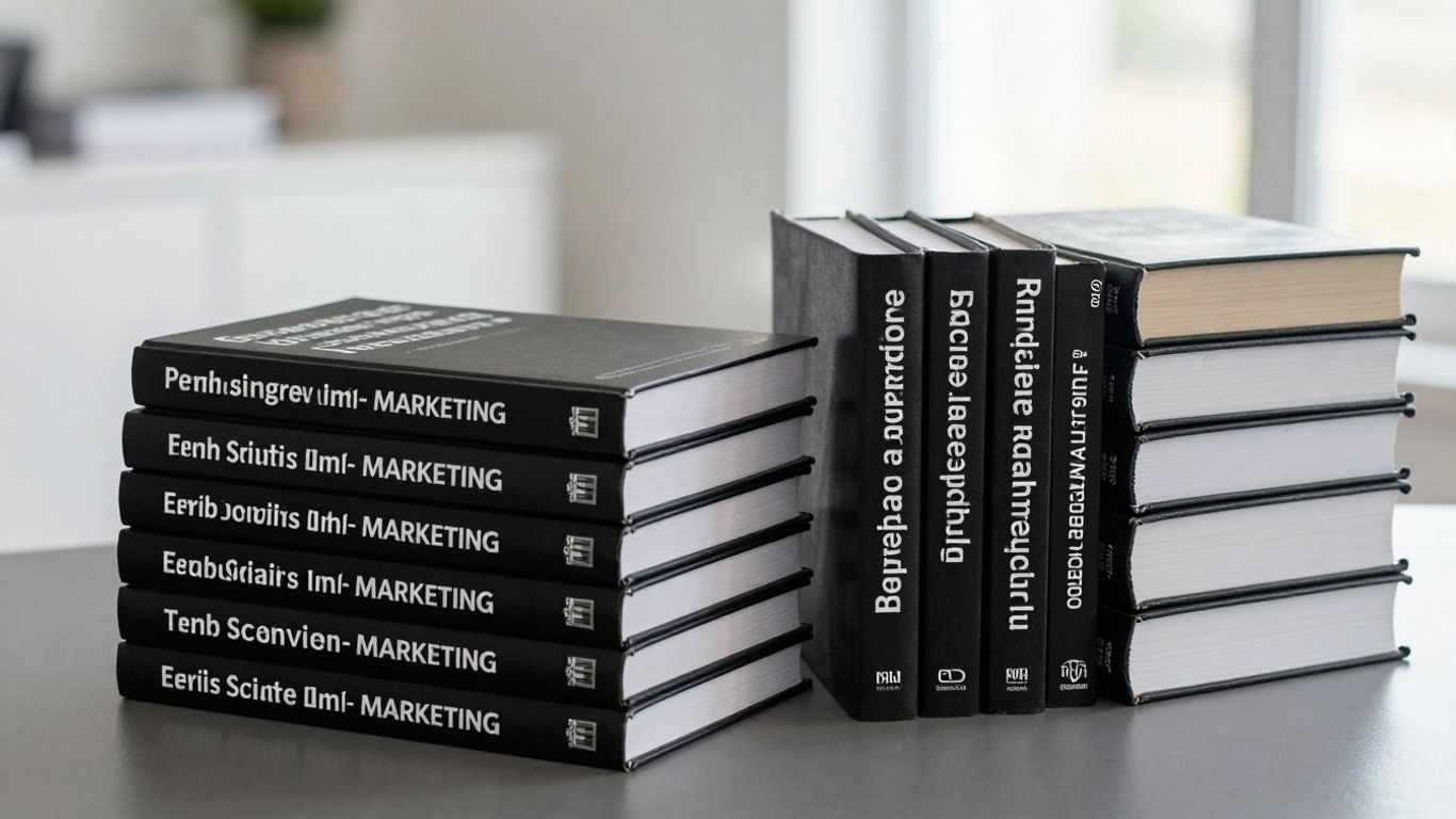 Stack of services marketing books for 2025.