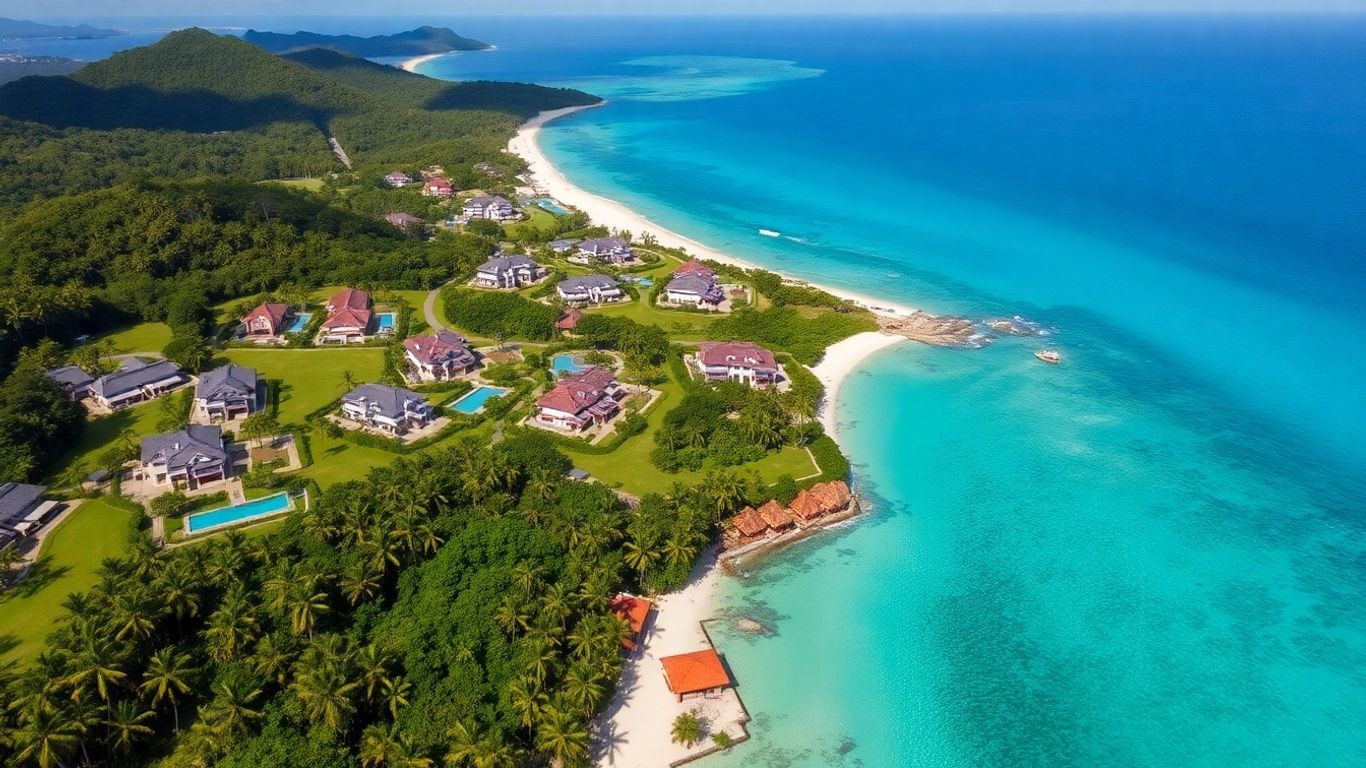 Aerial view of Cherngtalay villas and beaches in Phuket.