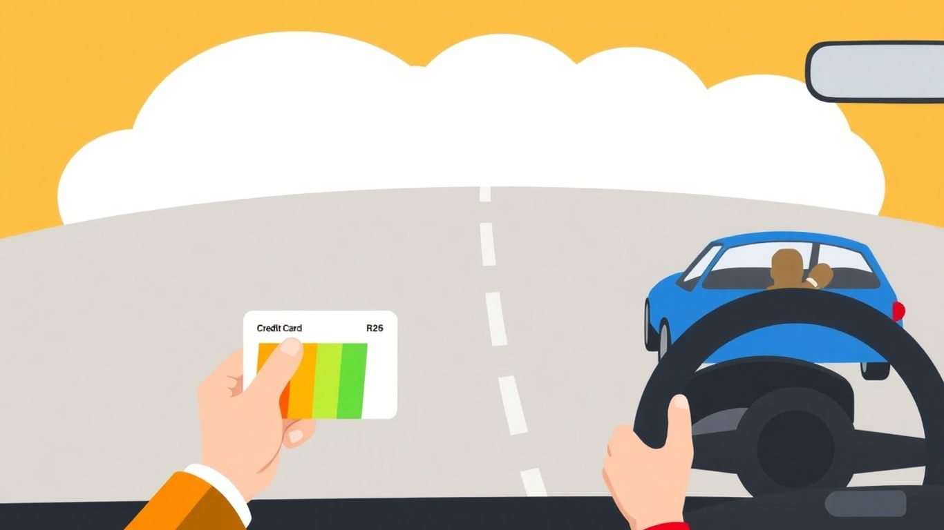 Cartoon car and person with credit score blocks.