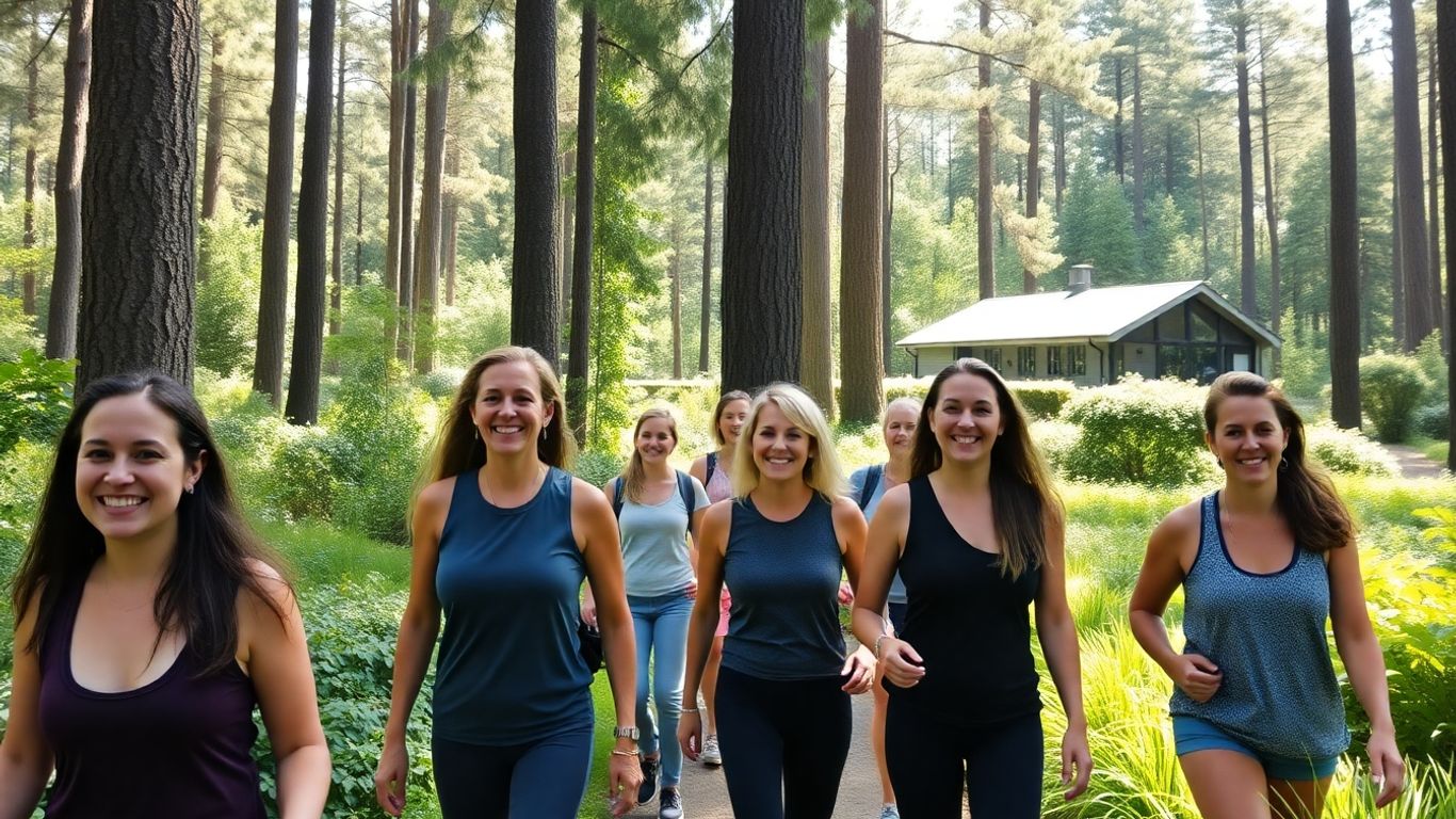 Group enjoying weight loss retreat in Victoria forest