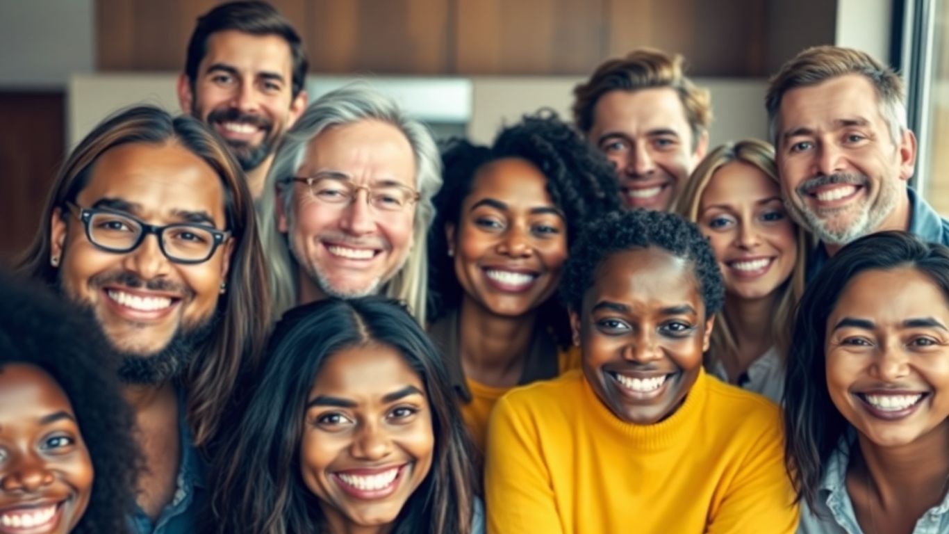 Smiling people looking at the camera, inviting and approachable.
