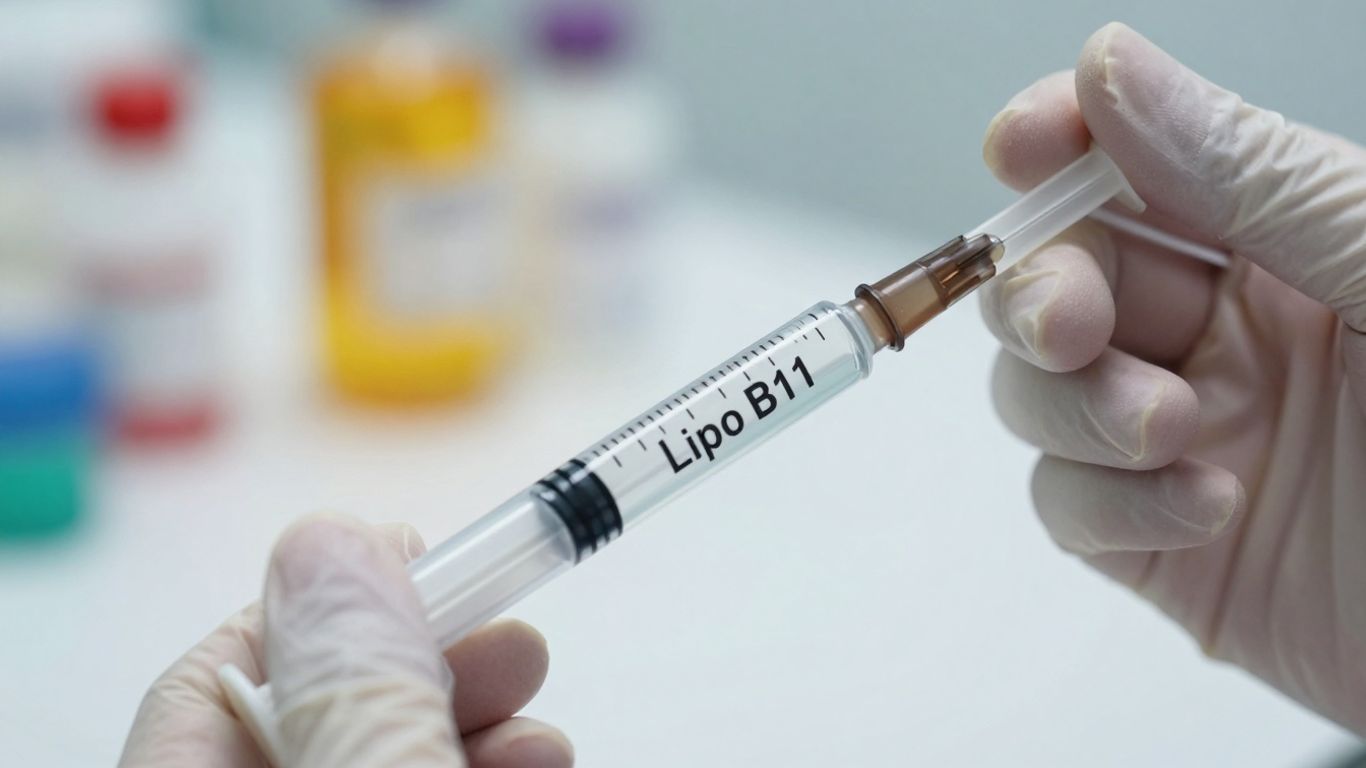 Lipo B12 injection preparation in a medical setting.
