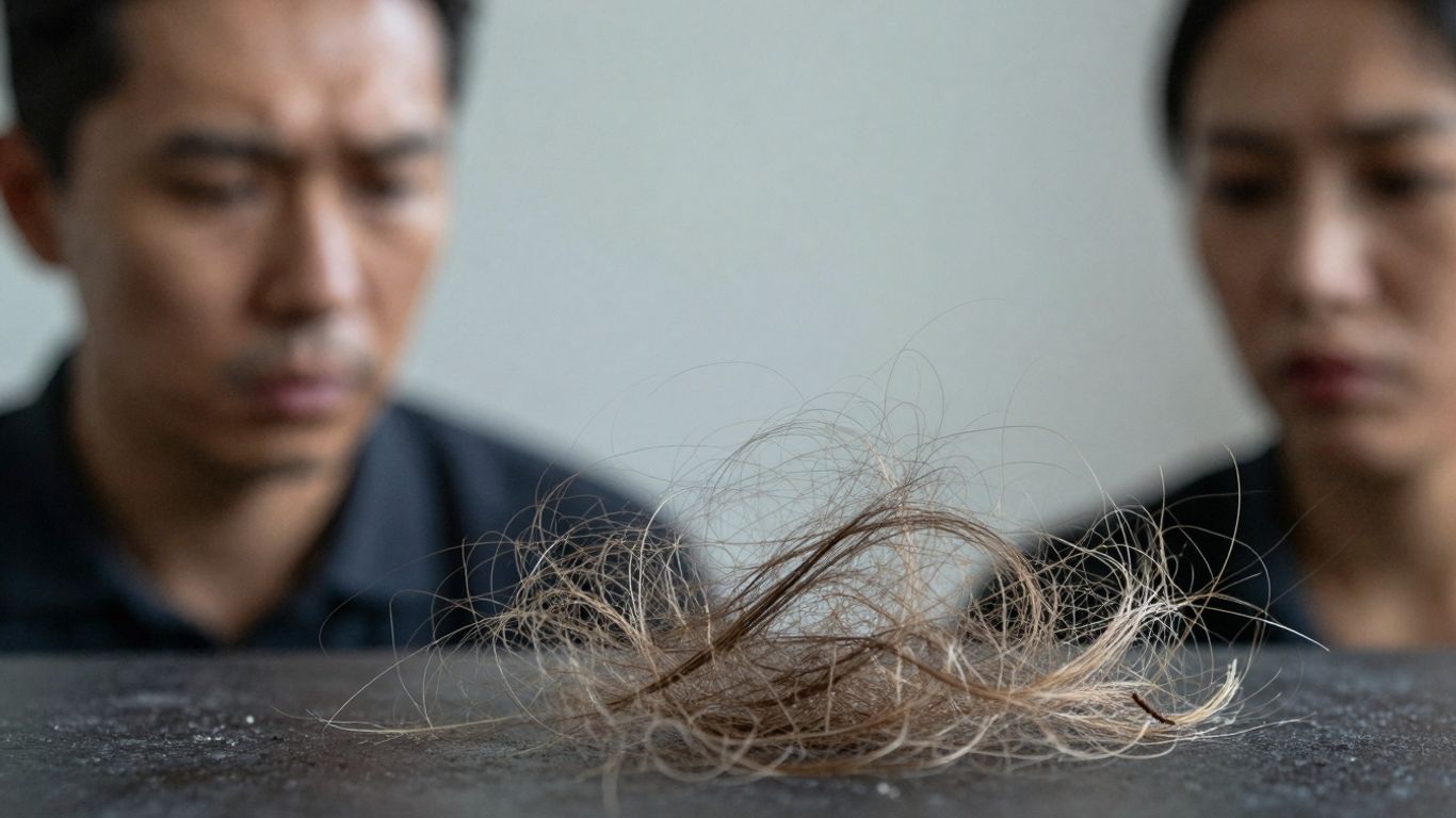 Person experiencing hair loss, hair falling.
