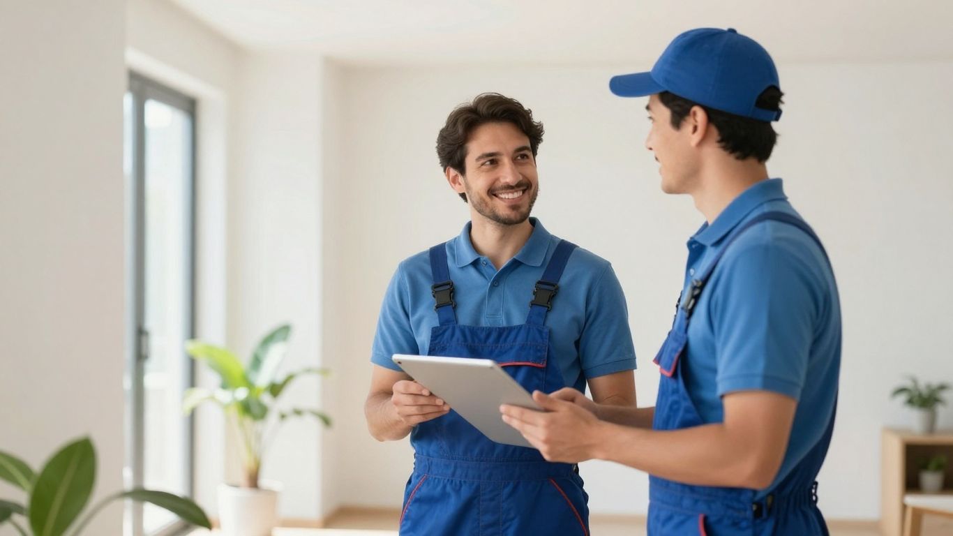 Homeowner and service professional in a bright, modern home.