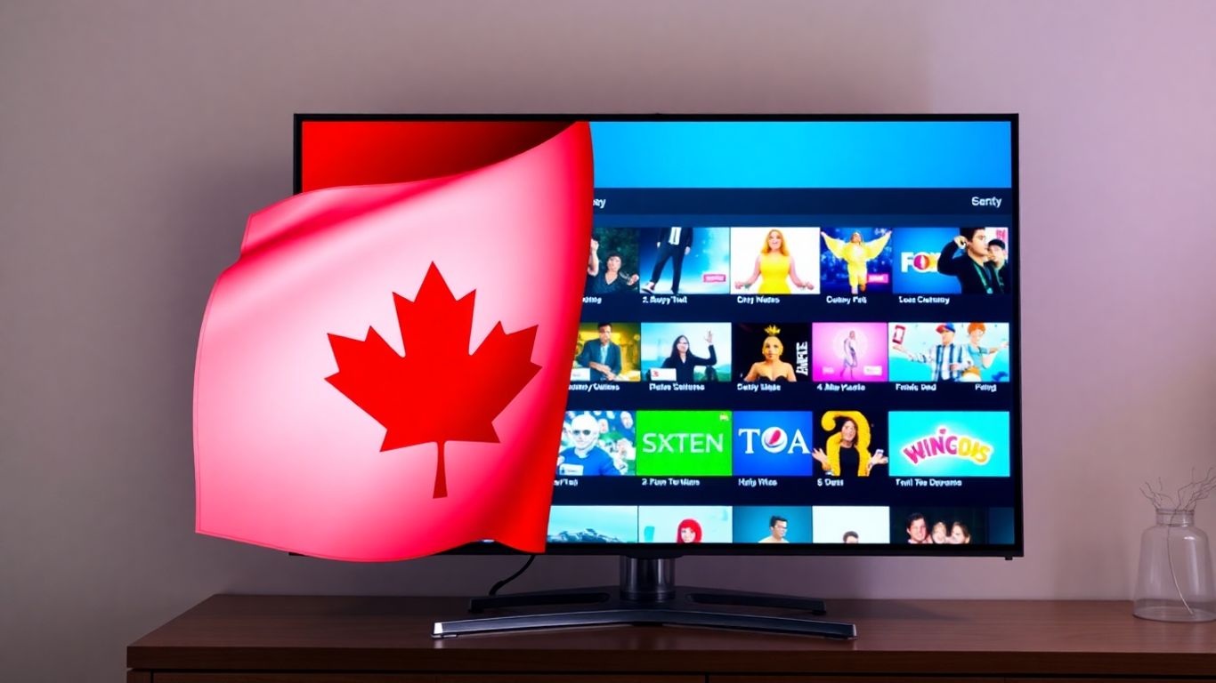 IPTV from Canada : Best Streaming Choices for 2026 2 Canadian flag merged with a modern TV screen showing streaming conten-IPTV from Canada.