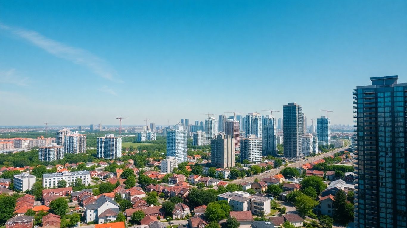 Clădiri moderne și vechi într-un oraș vibrant