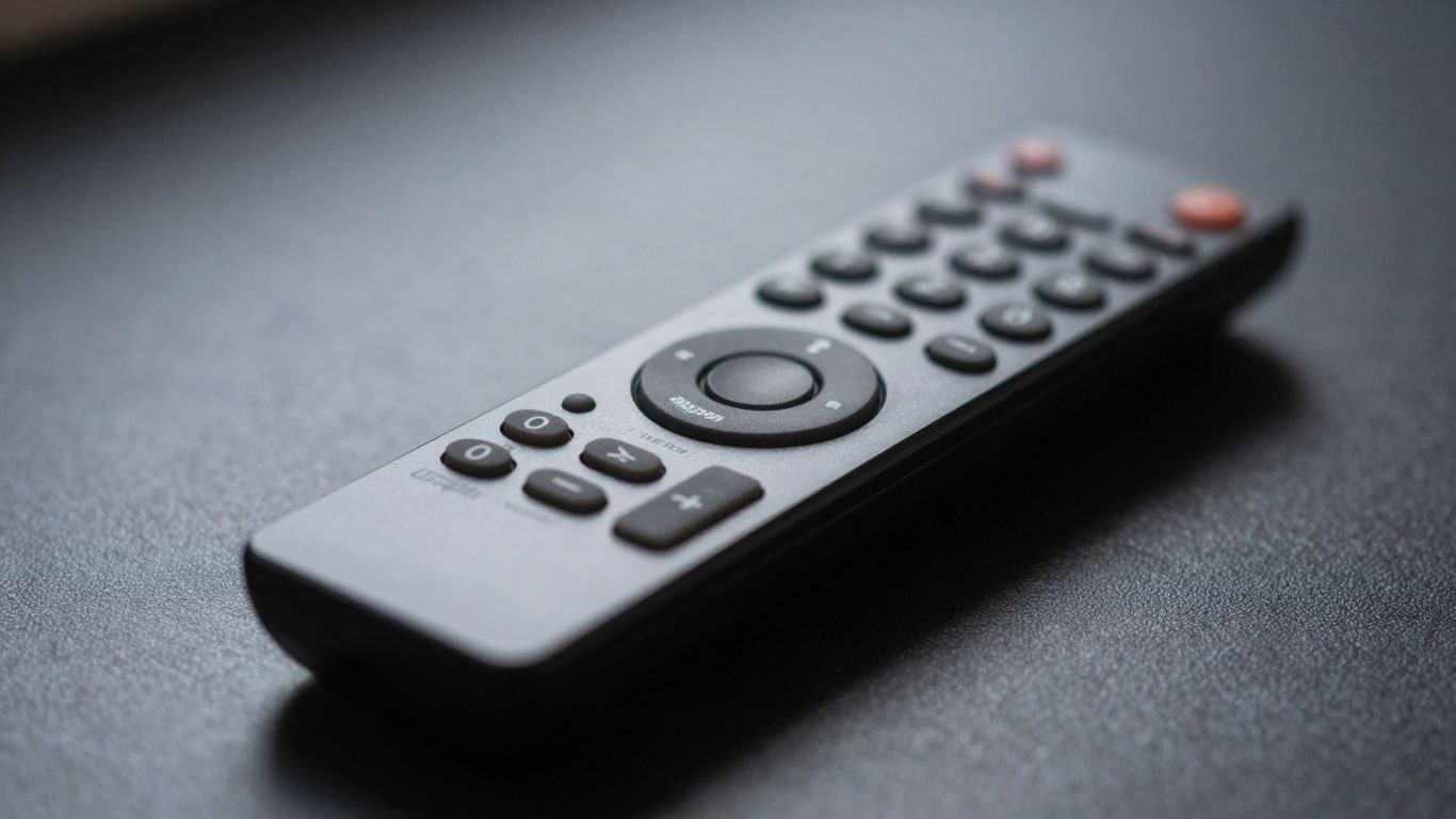 Amazon Fire TV remote control on a dark surface.