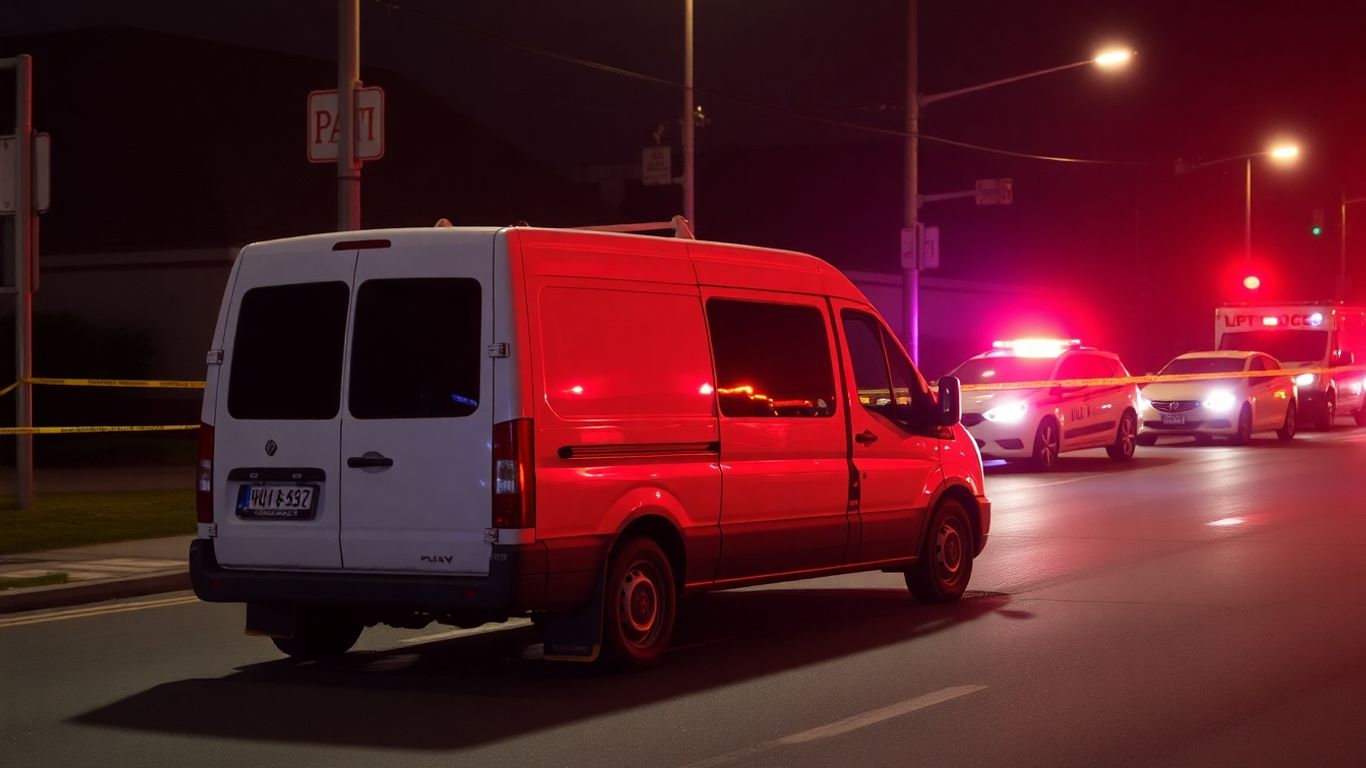 Fourgon accidenté près d'un cordon de police à Goven.