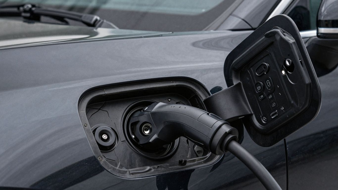 Electric vehicle charging port with subtle glow.