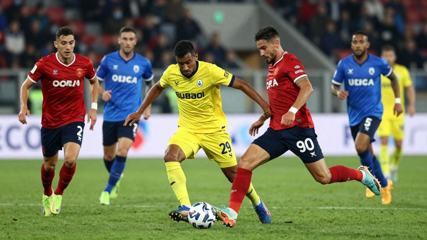 Serie A football match action with players competing on the pitch.