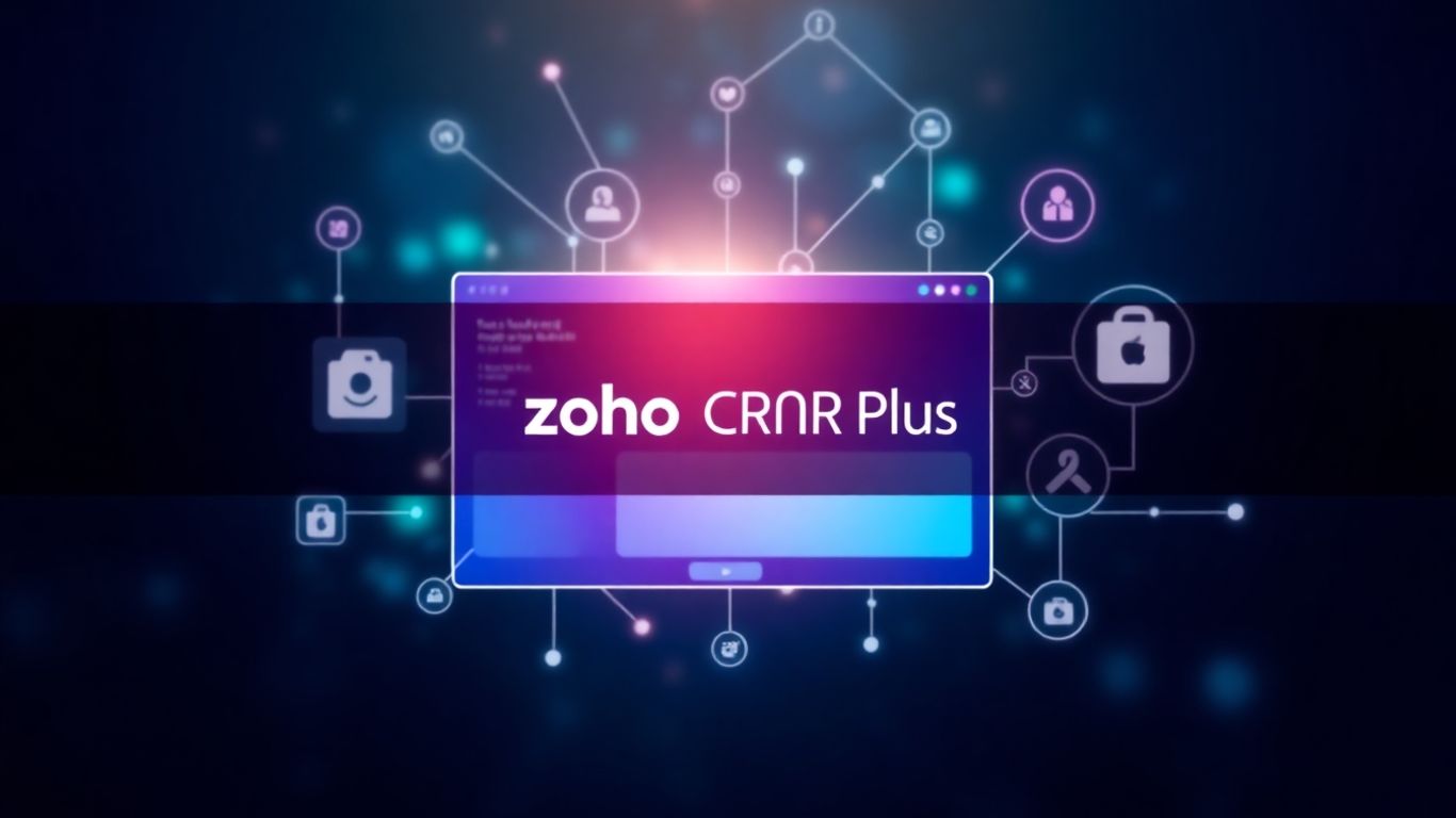 Zoho CRM Plus interface with interconnected elements.