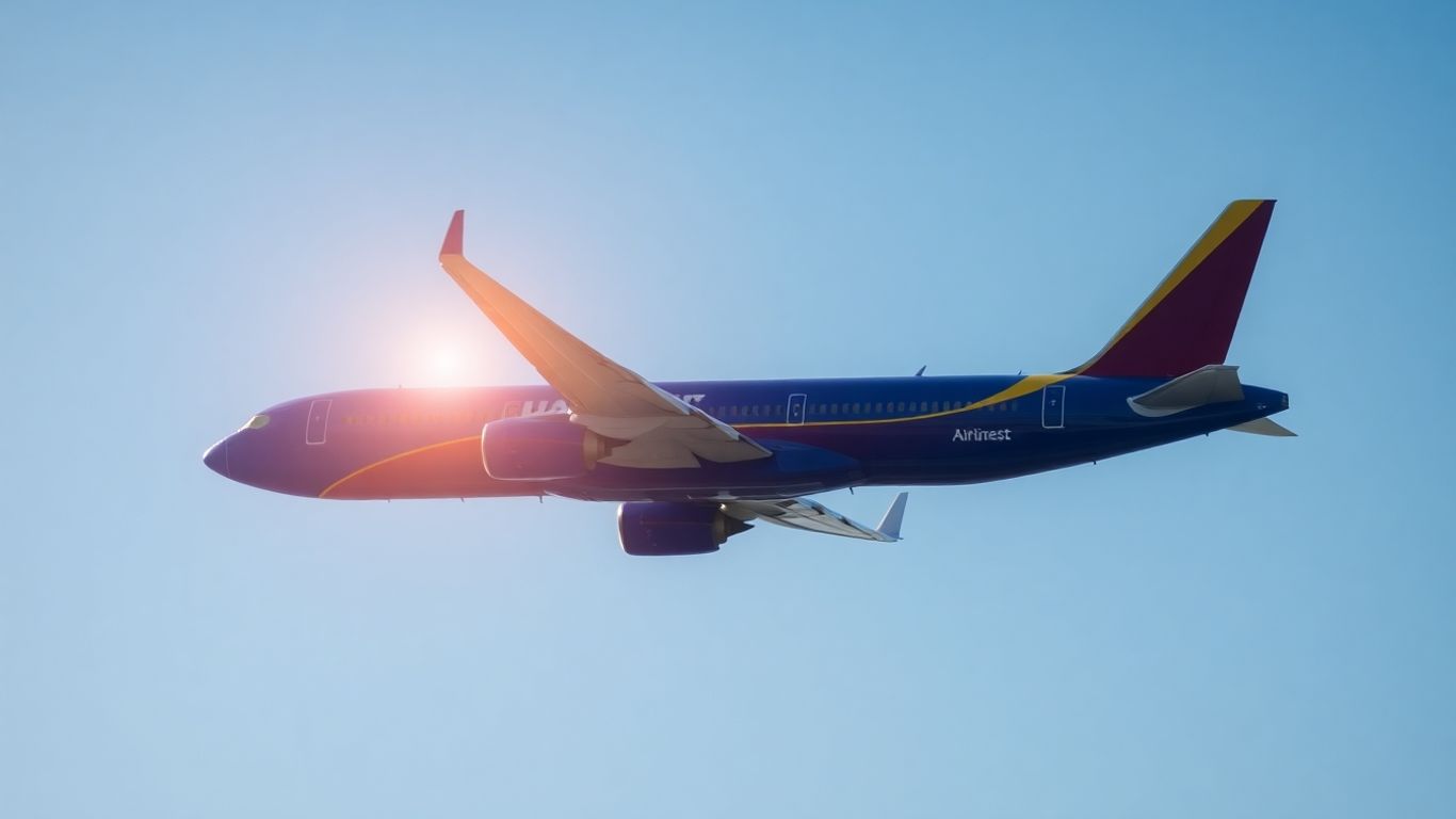 Southwest cargo plane flying in the sky.