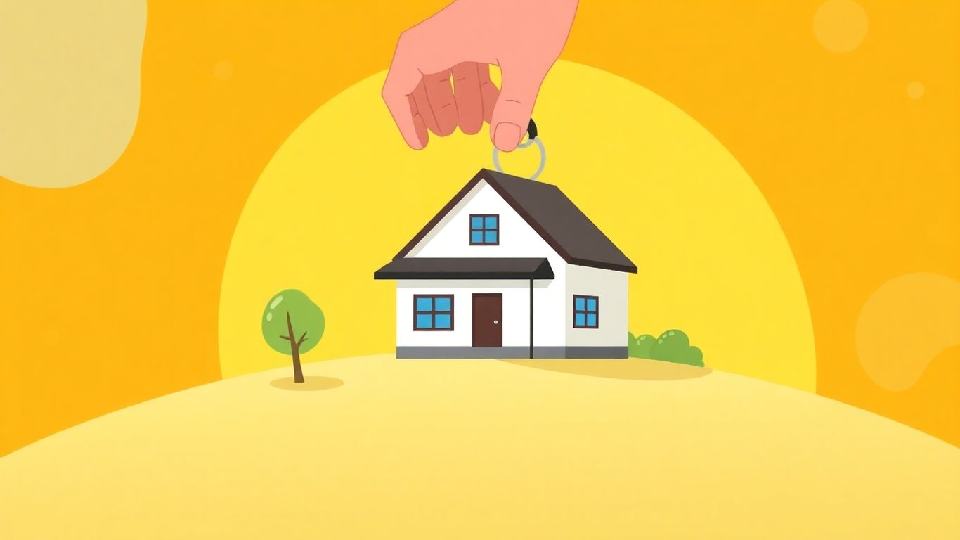 Cartoon house on land with a key.