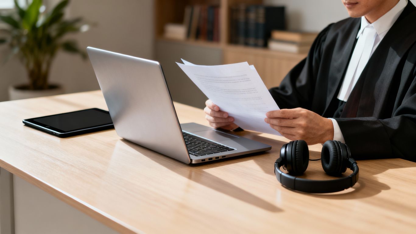 Lawyer using technology in a modern office.