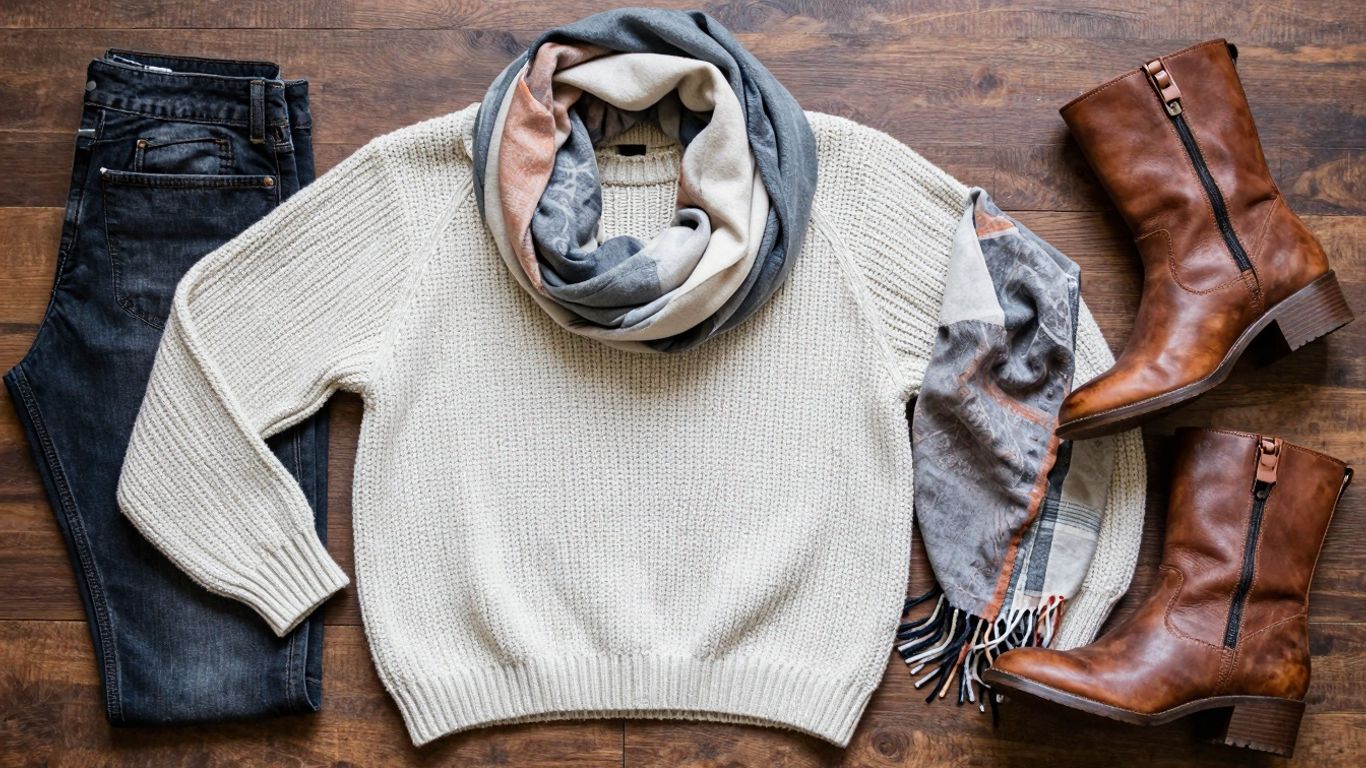 Cozy fall fashion essentials laid out for a stylish autumn look.