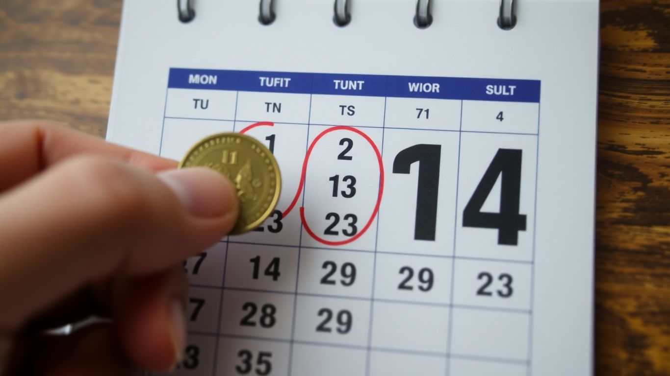 Calendar with circled date and coins