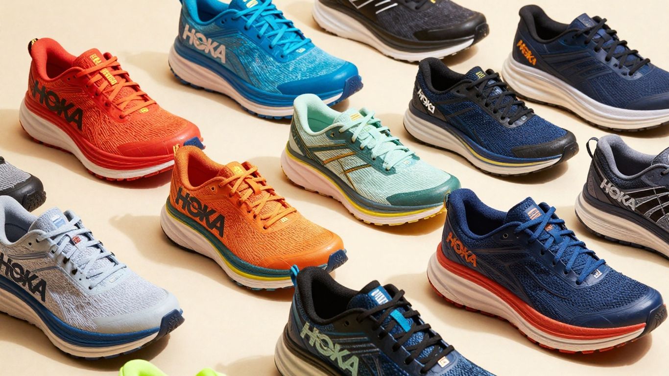 HOKA running shoes on display at JD Sports
