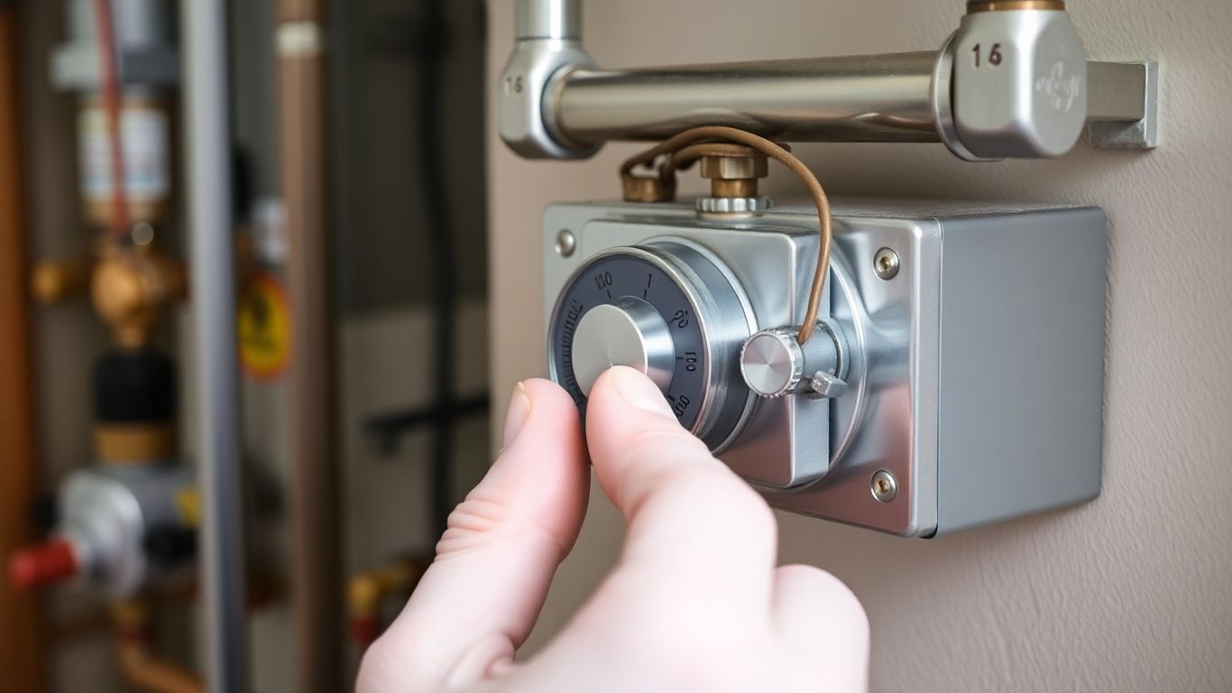 Technicien règle un aquastat sur un chauffe-eau domestique