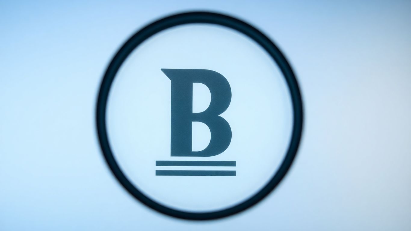 Magnifying glass examining a brand logo.