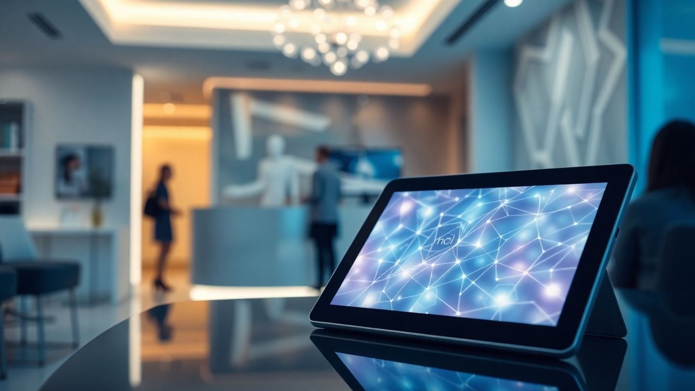 Medspa interior with tablet showing AI interface.