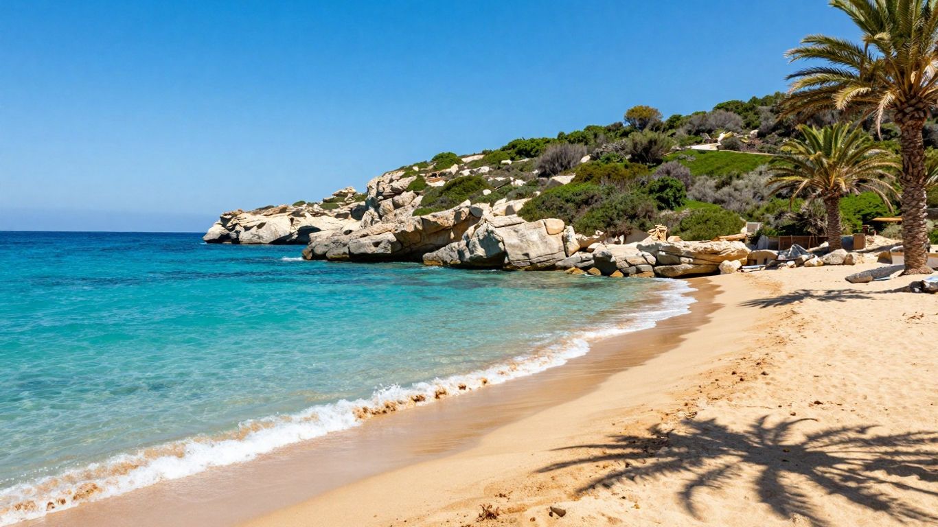 Beautiful beach in Southern Crete with golden sand and turquoise water.