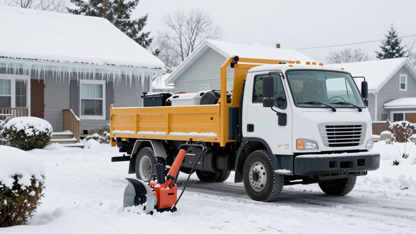 Contractor truck and snowblower ready for winter snow removal.