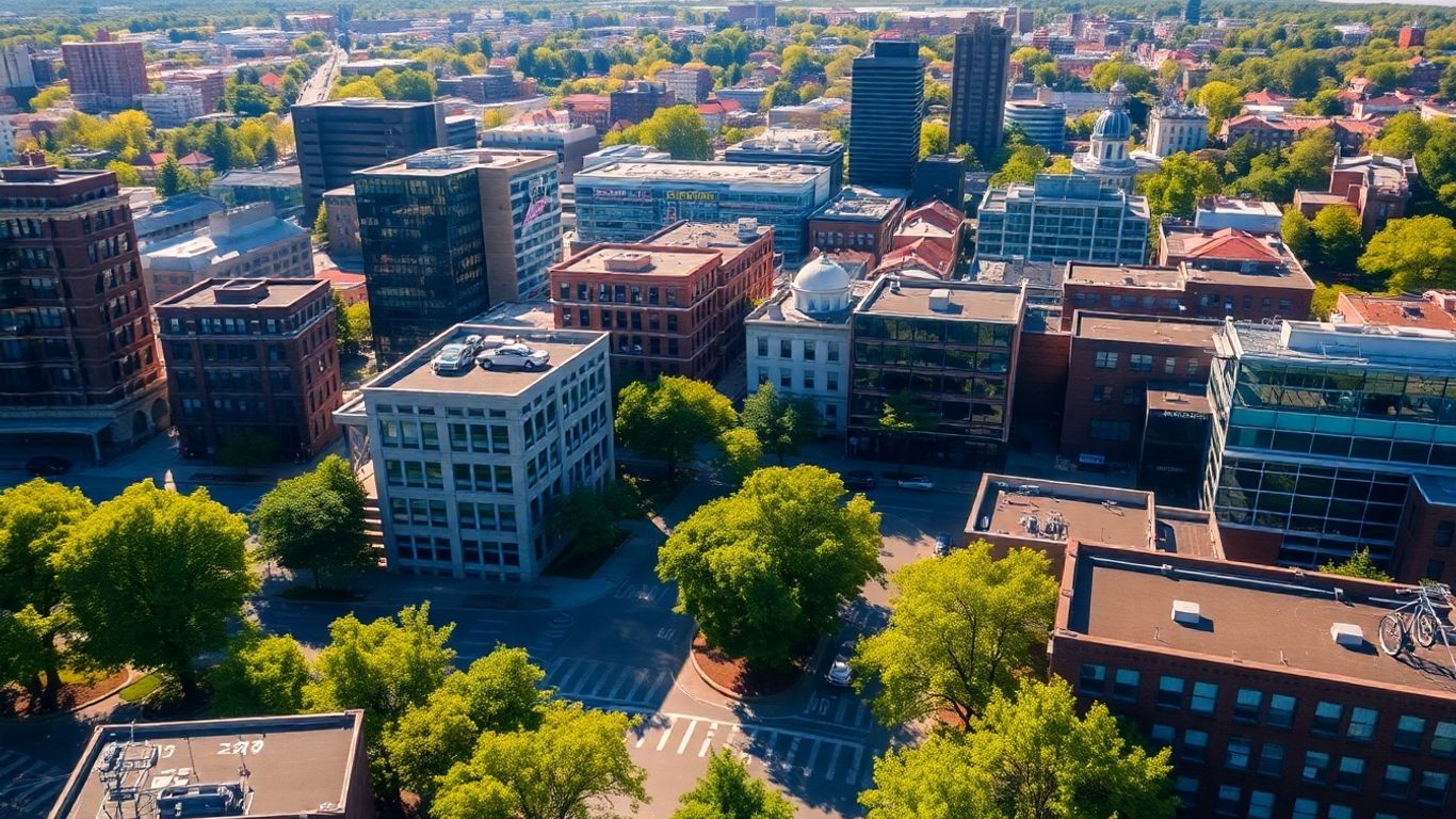 Ann Arbor skyline with businesses