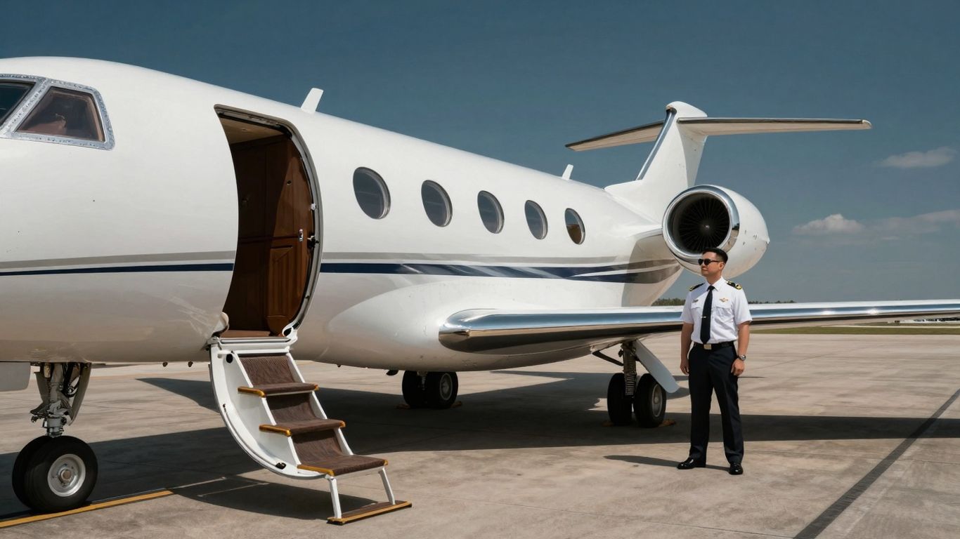 NetJets private jet on tarmac with pilot