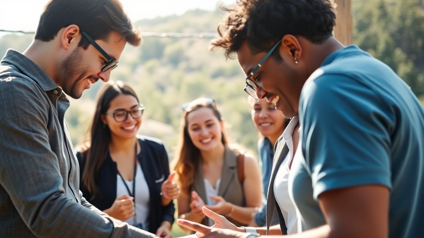 Team engaging in outdoor experience-based activity.