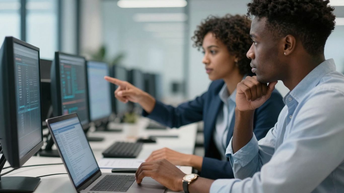 Person consulting on IT matters in an office.