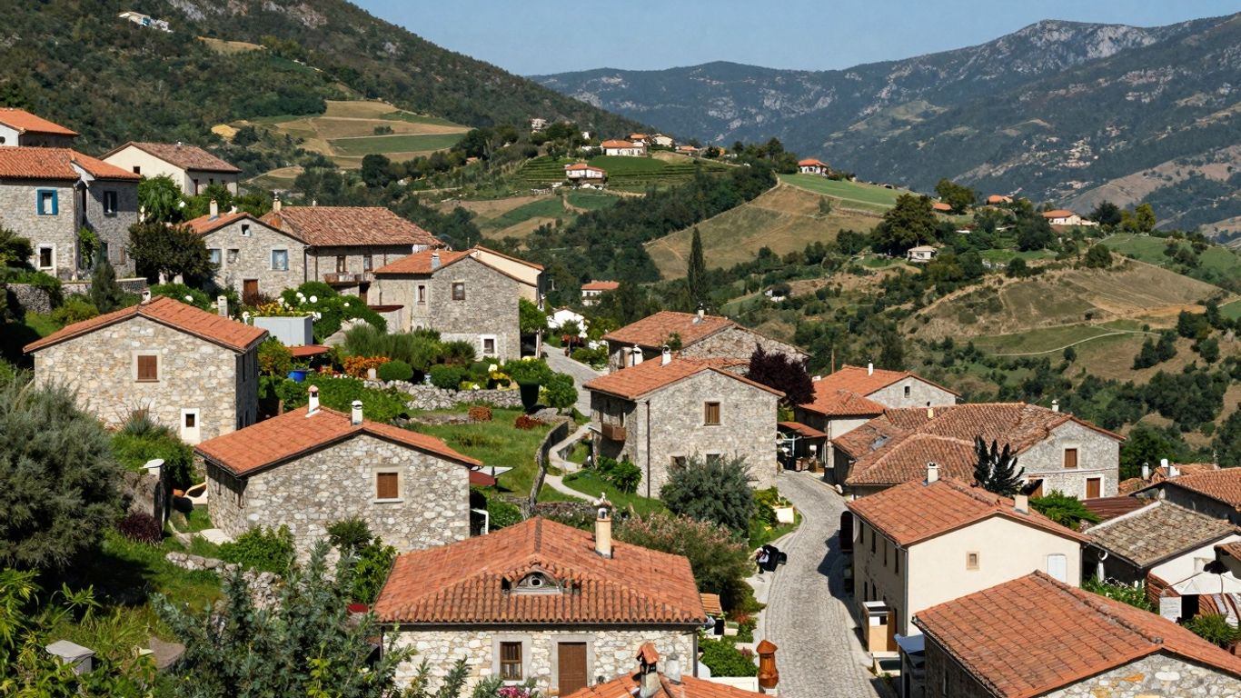 Malownicza wioska Sirince z kamiennymi domami i uliczkami.