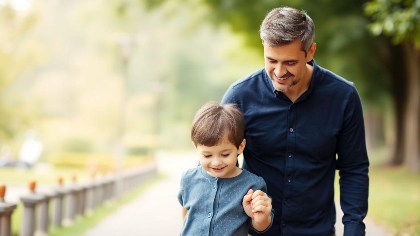 Father and child walking hand-in-hand