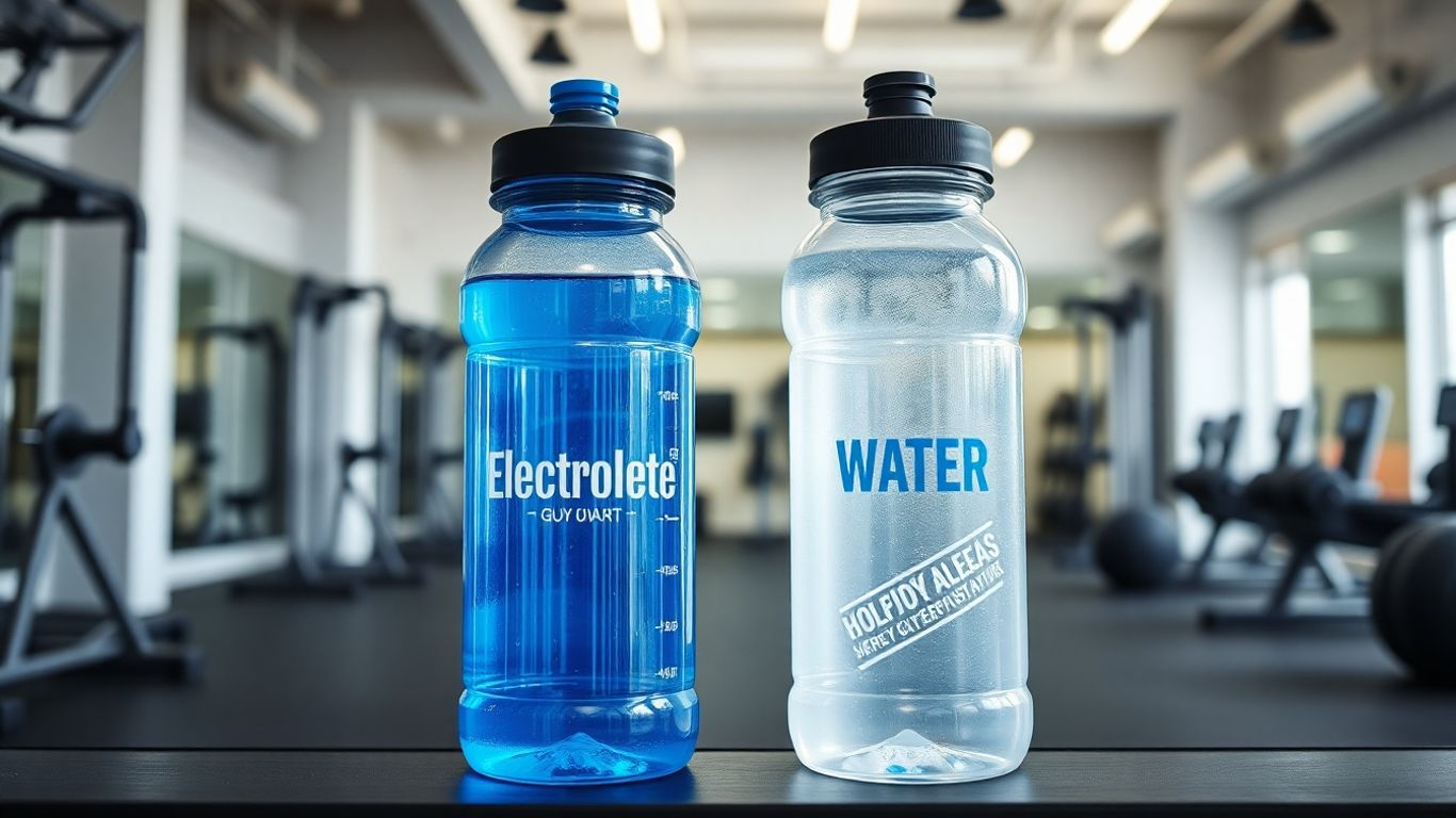 Electrolyte and alternative supplement bottles in modern gym