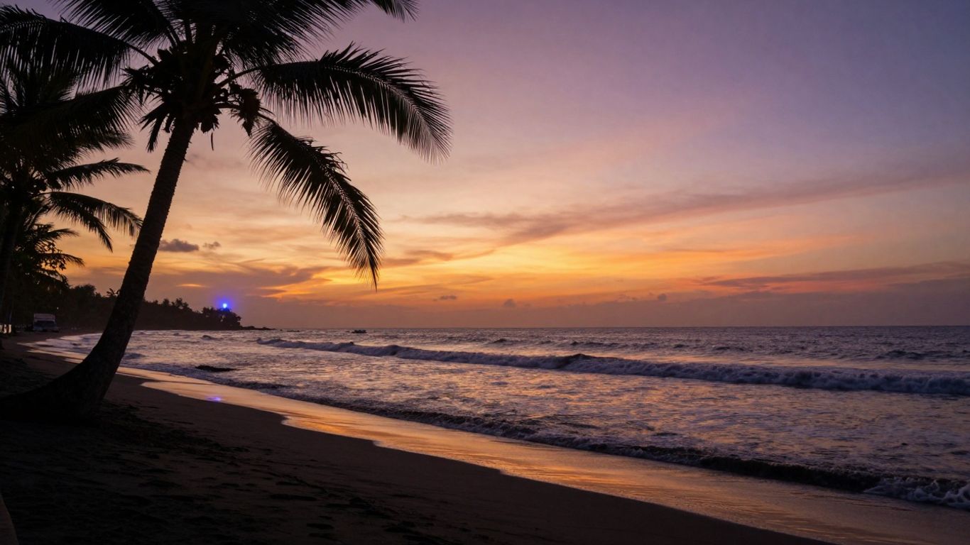 Balinese beach sunset with faint ambulance siren
