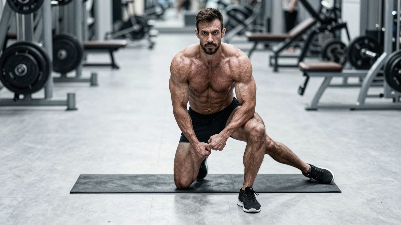 Bodybuilder with toned physique in gym