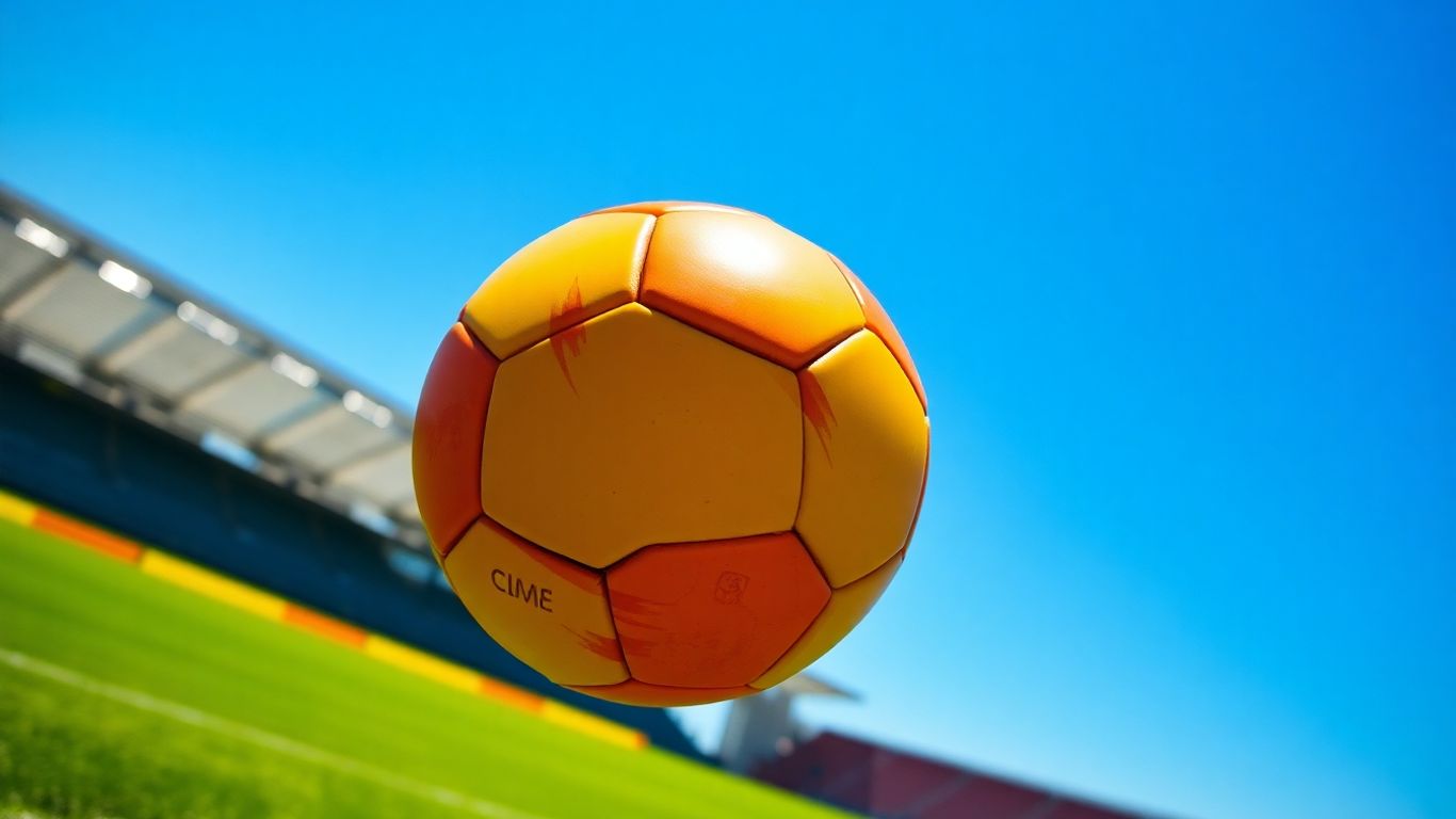 Soccer ball flying over green field