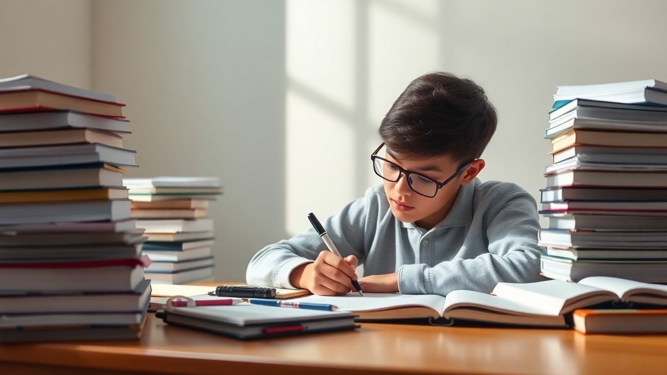 Student studying for TOEFL writing test.