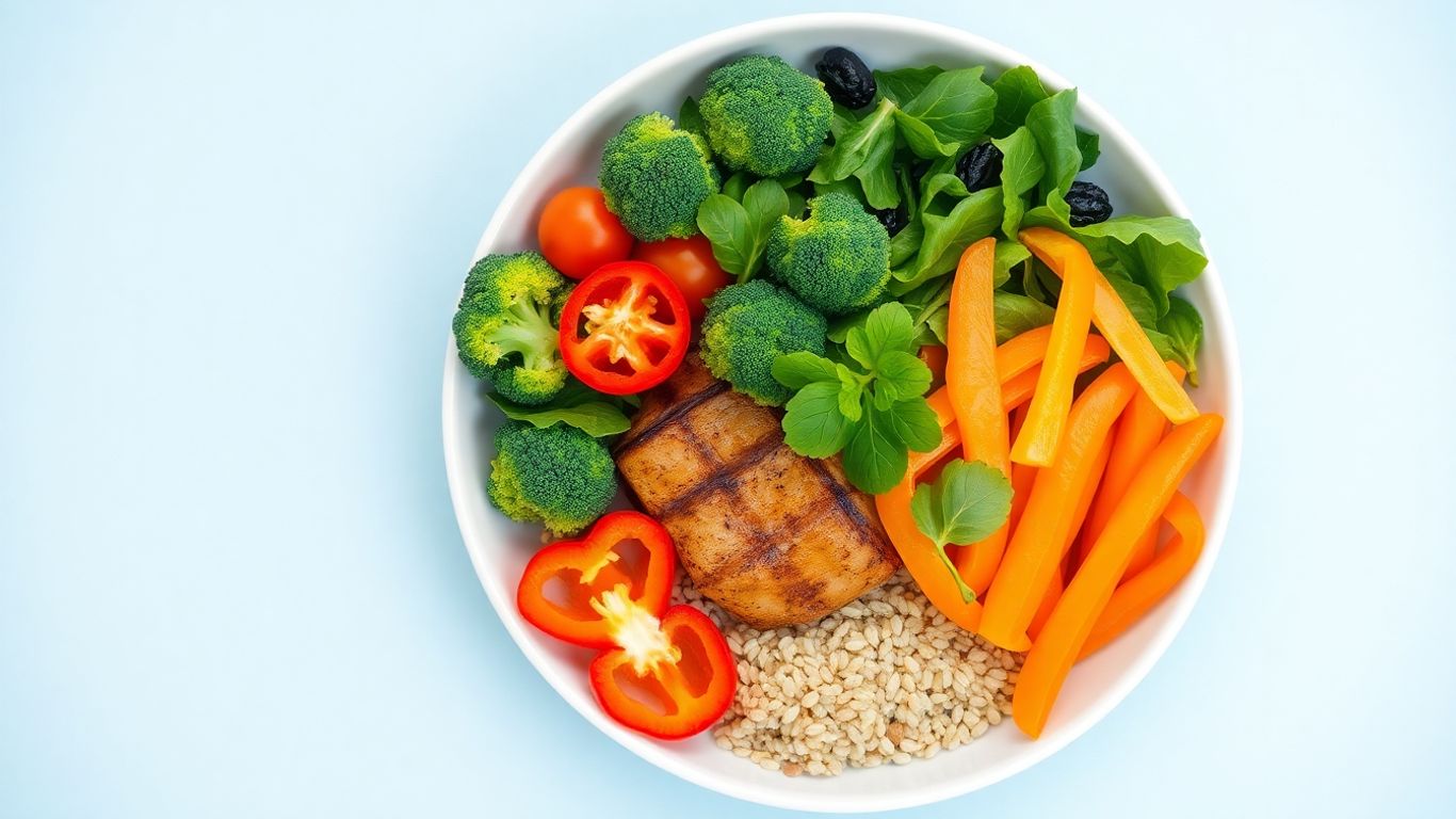 Colorful anti-inflammatory meal with fresh vegetables and lean protein.