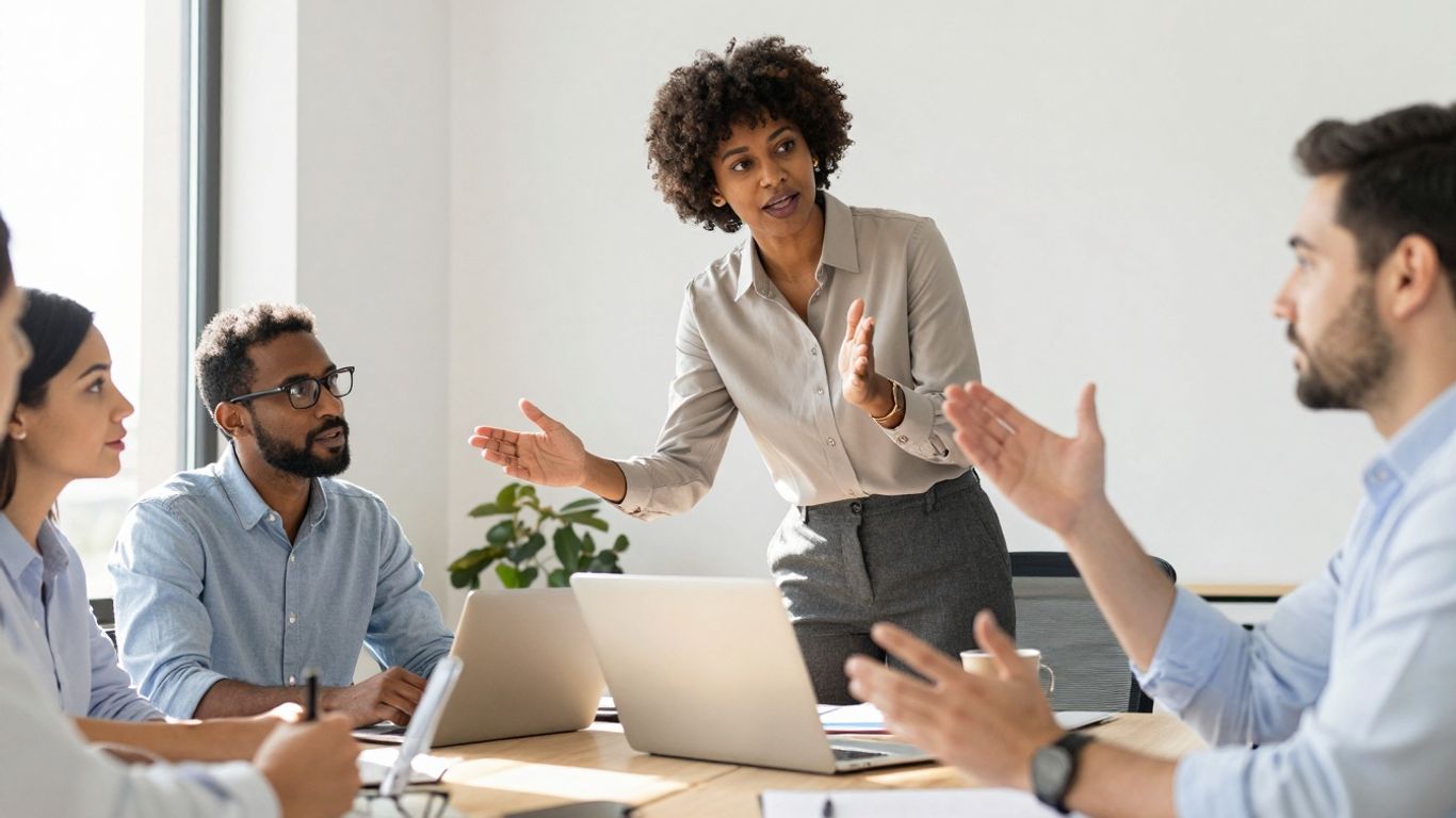 Team collaborating in a modern office setting.