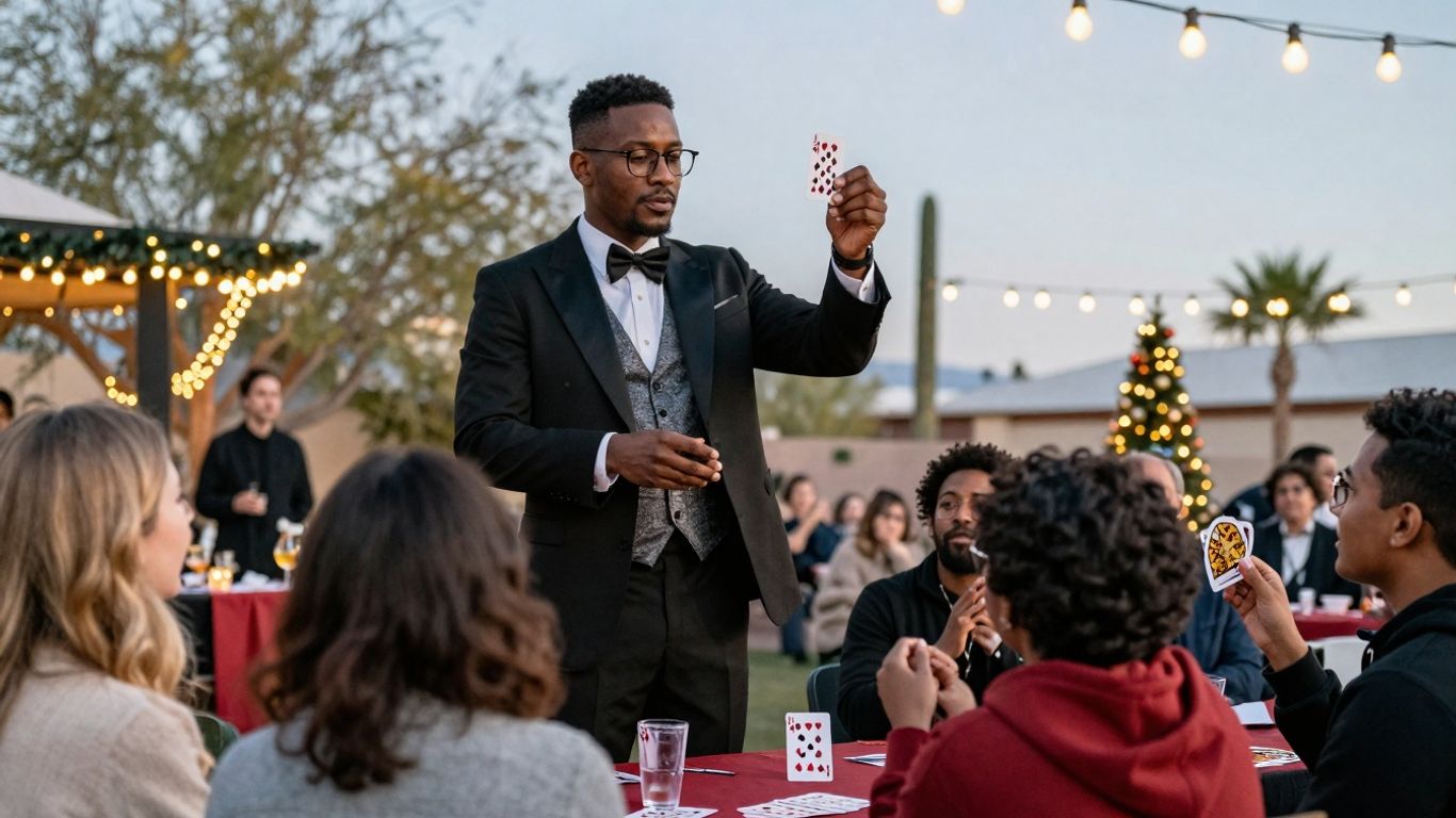 Magician performing interactive magic at a Scottsdale event.
