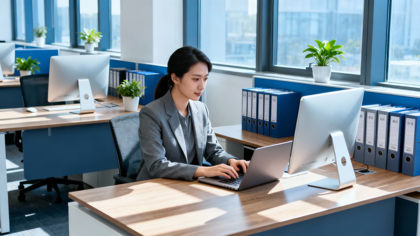 Modern office with computers and sunlight for real estate IT services.