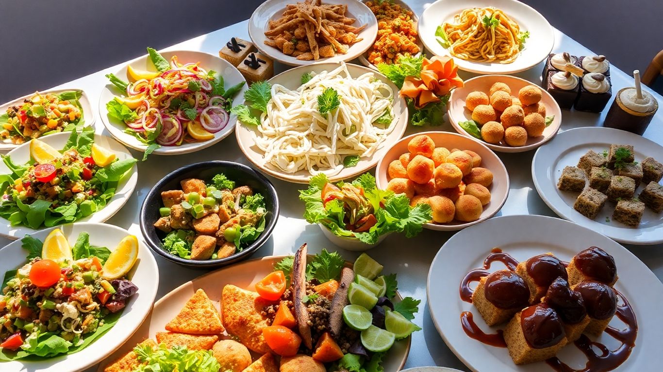 Gourmet vegan food spread at a UK event.