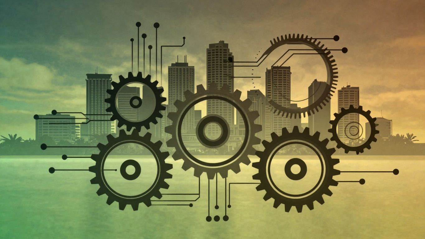 Fort Lauderdale skyline with business efficiency infographic.