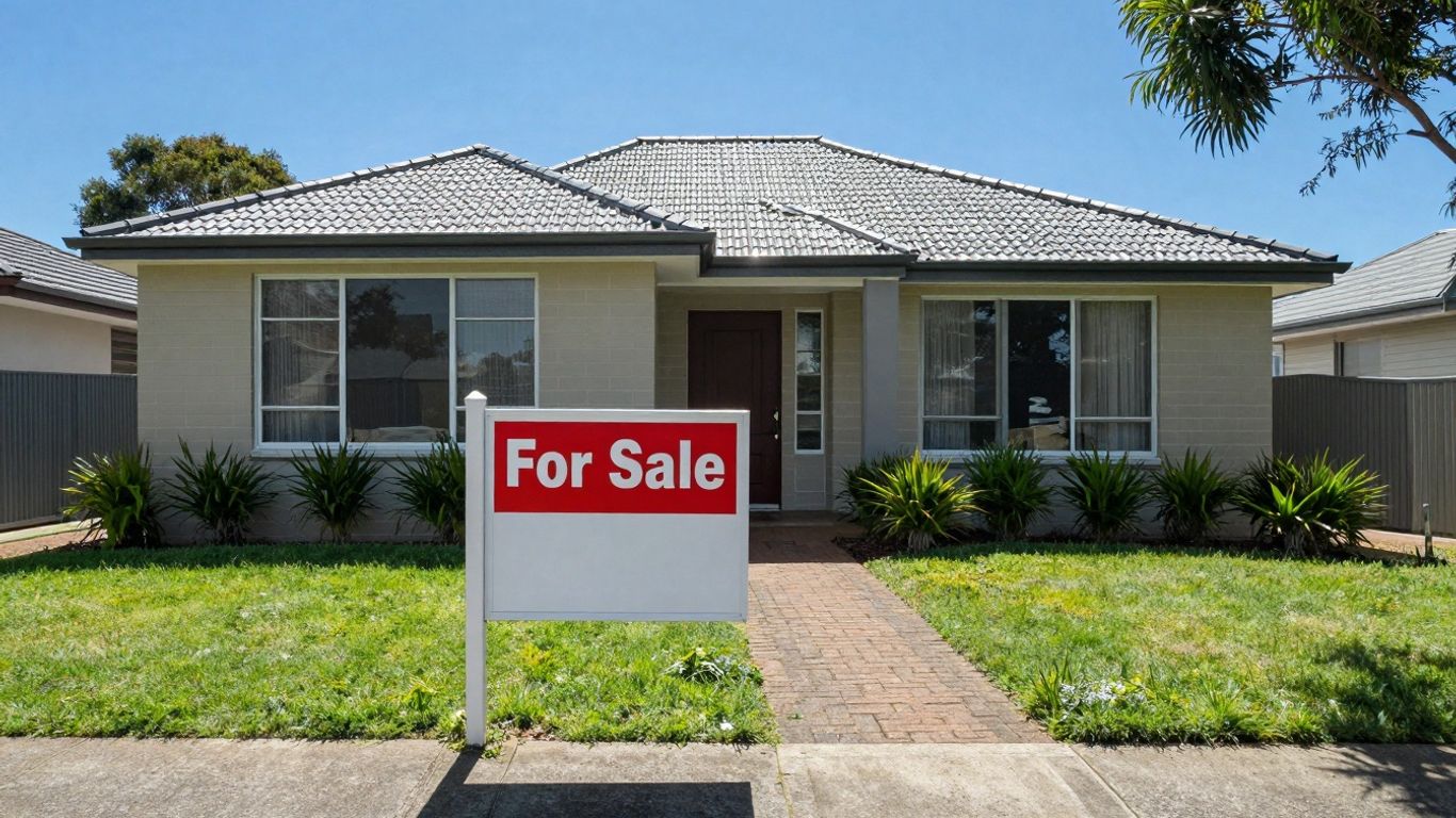 Australian house with green lawn and blue sky.