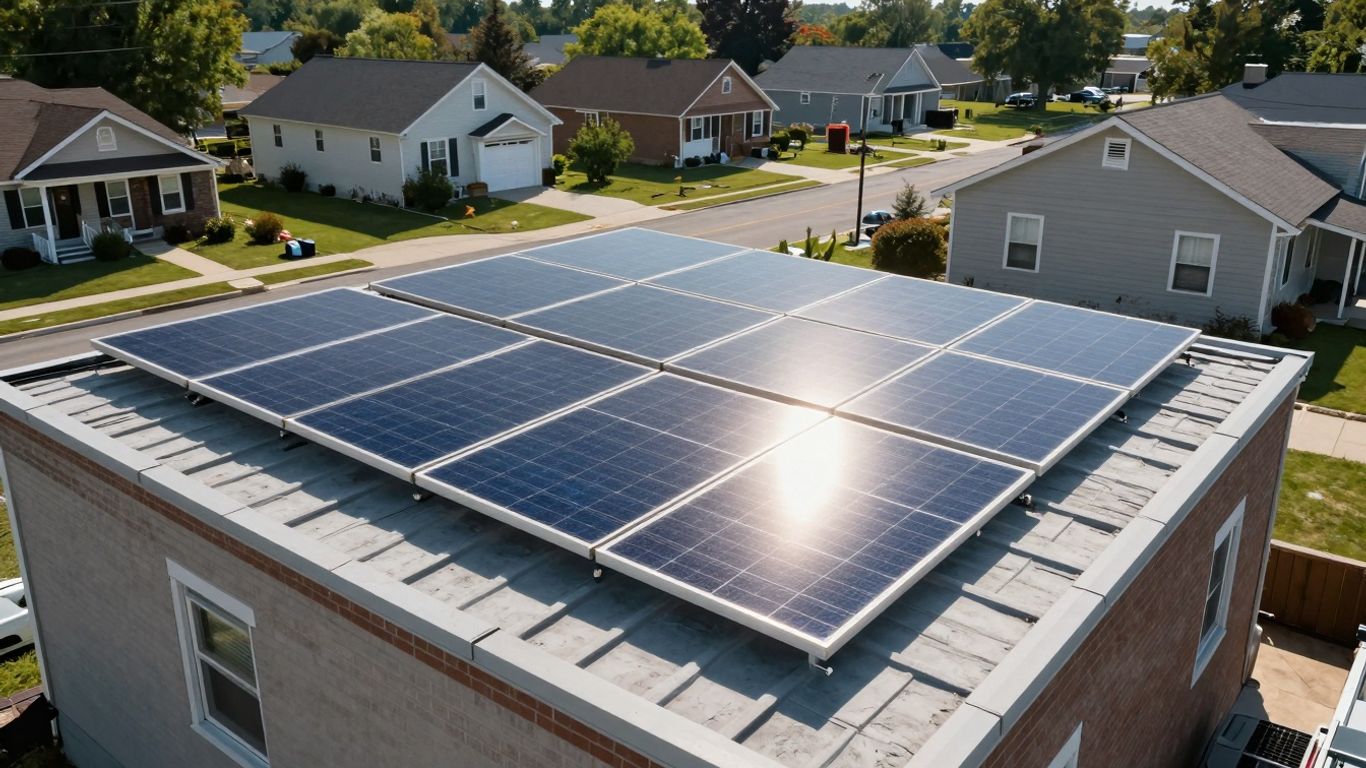 Illinois Home With Solar Panels On The Roof.