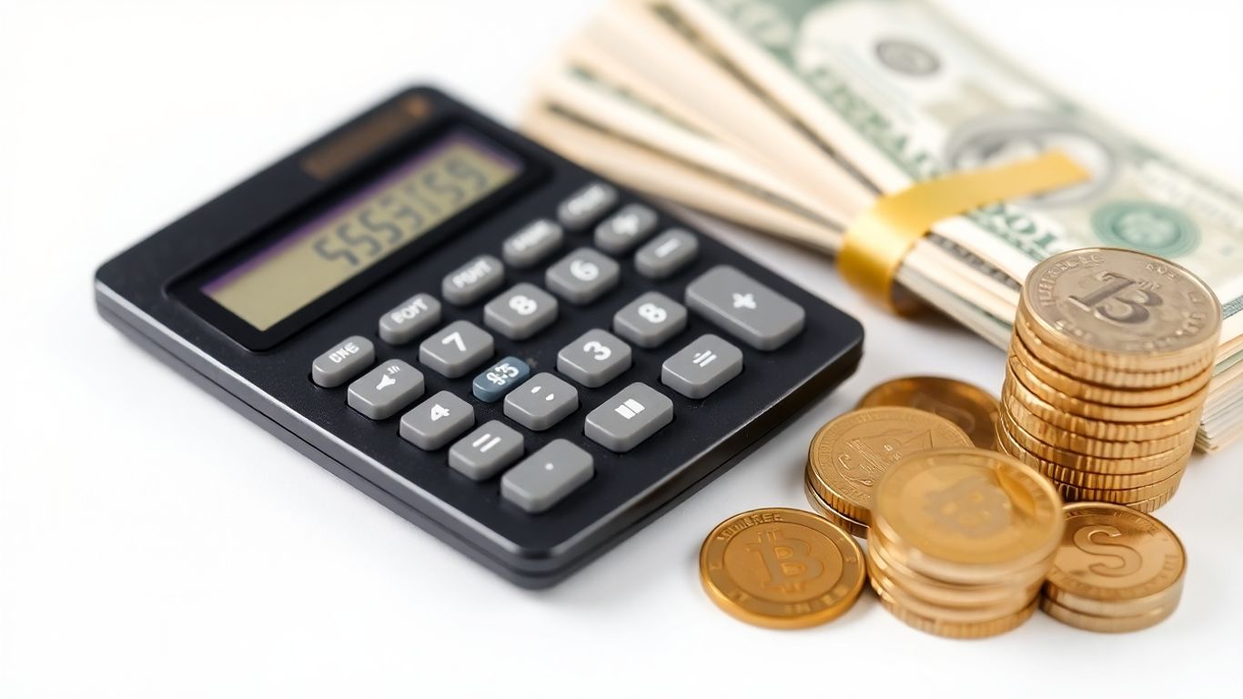 Calculator with money, illustrating return on investment.