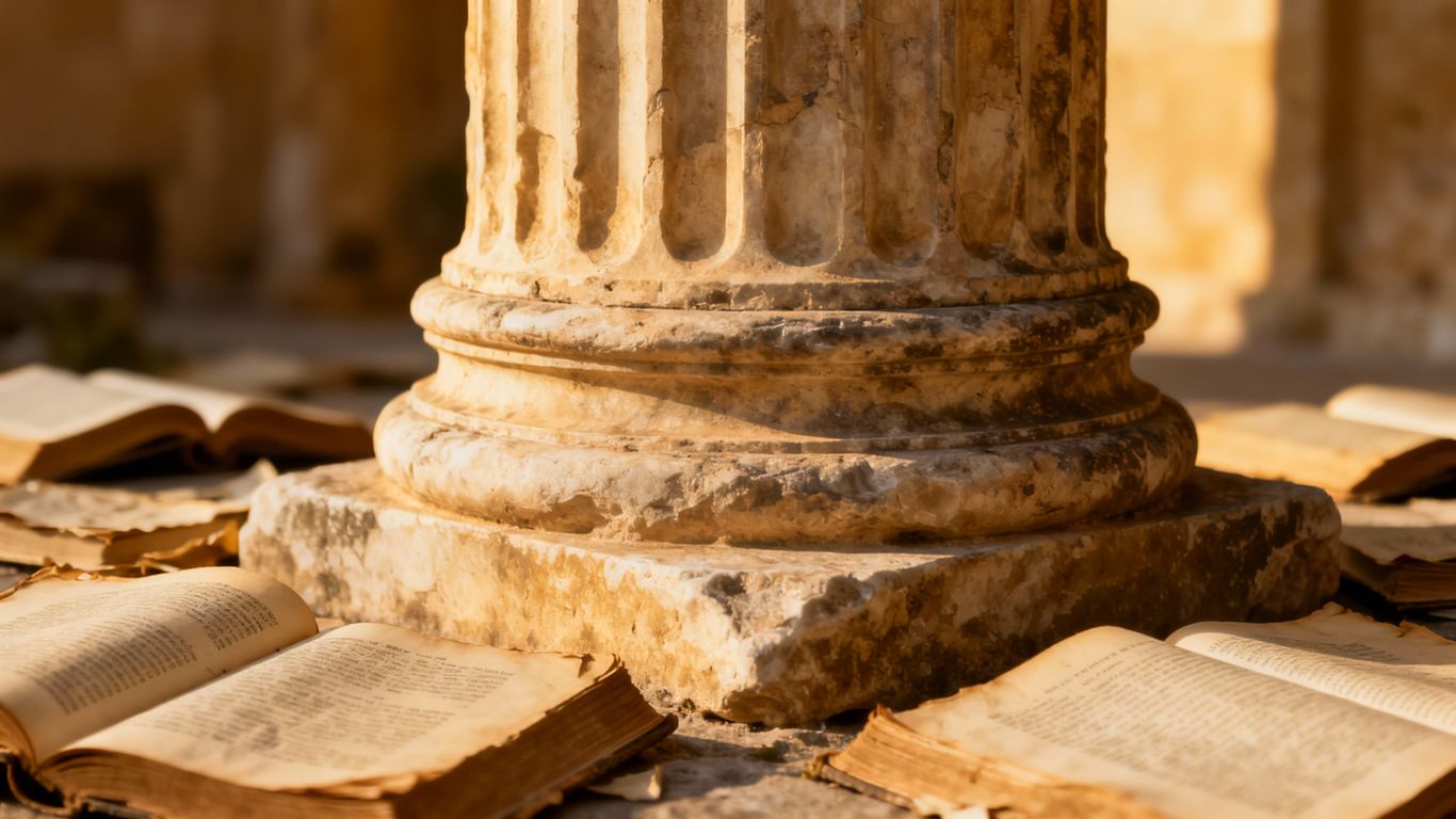 Ancient columns and scattered books