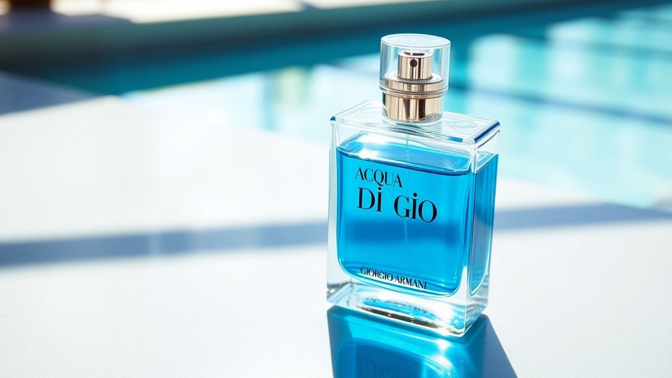 Giorgio Armani Acqua Di Gio bottle with blue liquid.