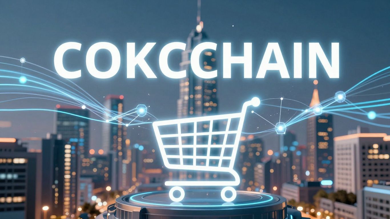 Blockchain and ecommerce integration in a futuristic setting.