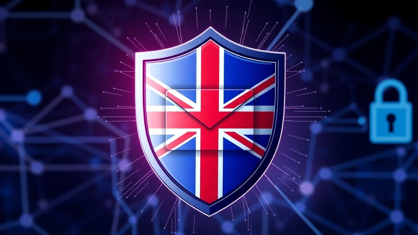 Microsoft 365 email security shield with UK flag
